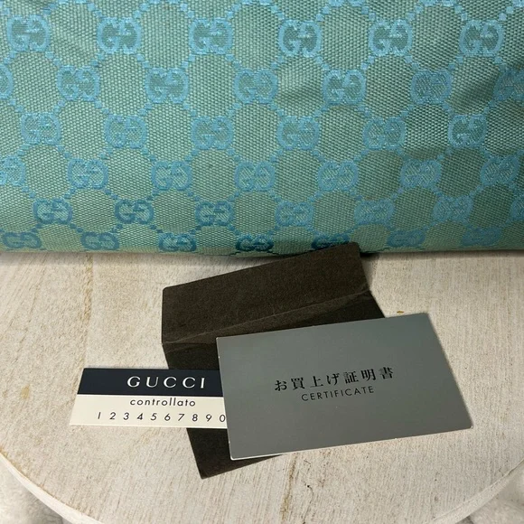 Gucci GG Blue Canvas Tote with Brown Leather Trim with COA - Picture 4 of 15